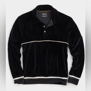Todd Snyder Velour Polo With Piping in Pitch Black - XL